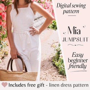 Jumpsuit PDF Sewing Pattern, Overalls sewing pattern, Easy beginner friendly, Women&#39;s linen playsuit, Dungaree pants, loungewear romper