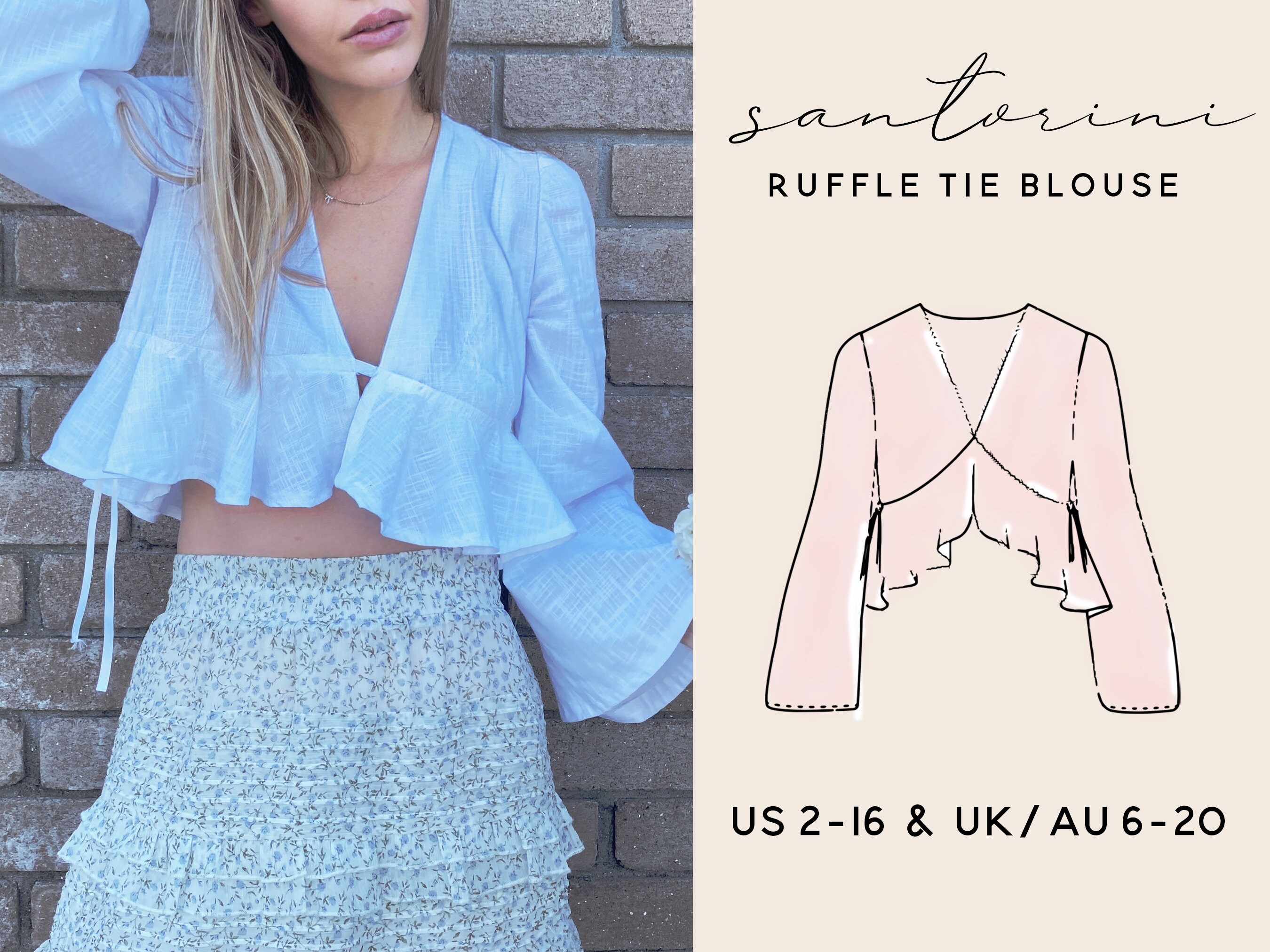 Blouse Sewing Pattern PDF / Womans Ruffle Tie Top / Digital - Etsy UK