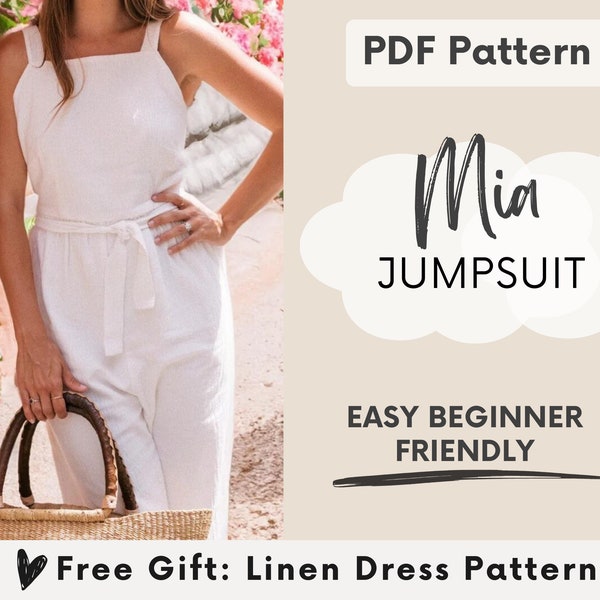Jumpsuit PDF Sewing Pattern, Overalls sewing pattern, Easy beginner friendly, Women's linen playsuit, Dungaree pants, loungewear romper