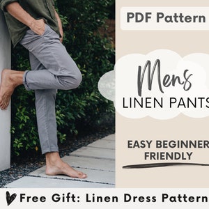 Men's Linen Pants Sewing Pattern PDF, Men's Pants Pattern, Easy Beginner Digital Pattern, Men's Summer Pants, Mens Linen Trouser Pattern