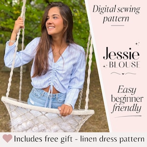 Drawstring Ruched Top Sewing Pattern PDF, Women&#39;s Blouse Sewing Pattern, Ruched Crop Top for Summer, Beginner friendly Pattern