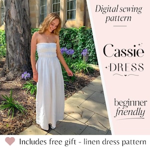 Shirred frill dress pdf sewing pattern / Easy spaghetti strap dress/ Strapless dress digital pattern / US 2-16, UK 6-20 / Two variations