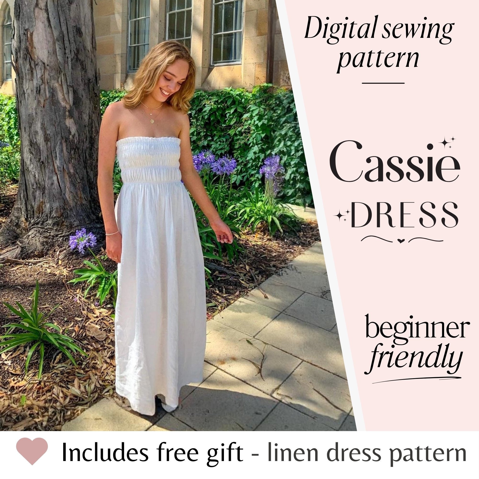 Shirred frill dress pdf sewing pattern / Easy spaghetti strap dress/ Strapless dress digital pattern / US 2-16, UK 6-20 / Two variations