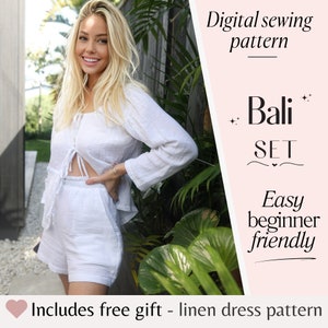 Women's Blouse and Shorts Sewing Pattern - Two Piece Set / Sewing Pattern Bundle / Easy Beginner Loungewear PDF Pattern / The Bali Set