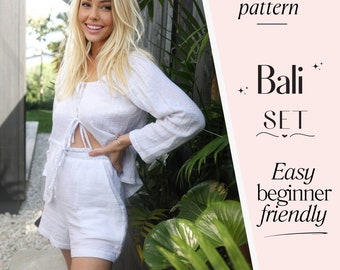 Women's Blouse and Shorts Sewing Pattern - Two Piece Set / Sewing Pattern Bundle / Easy Beginner Loungewear PDF Pattern / The Bali Set