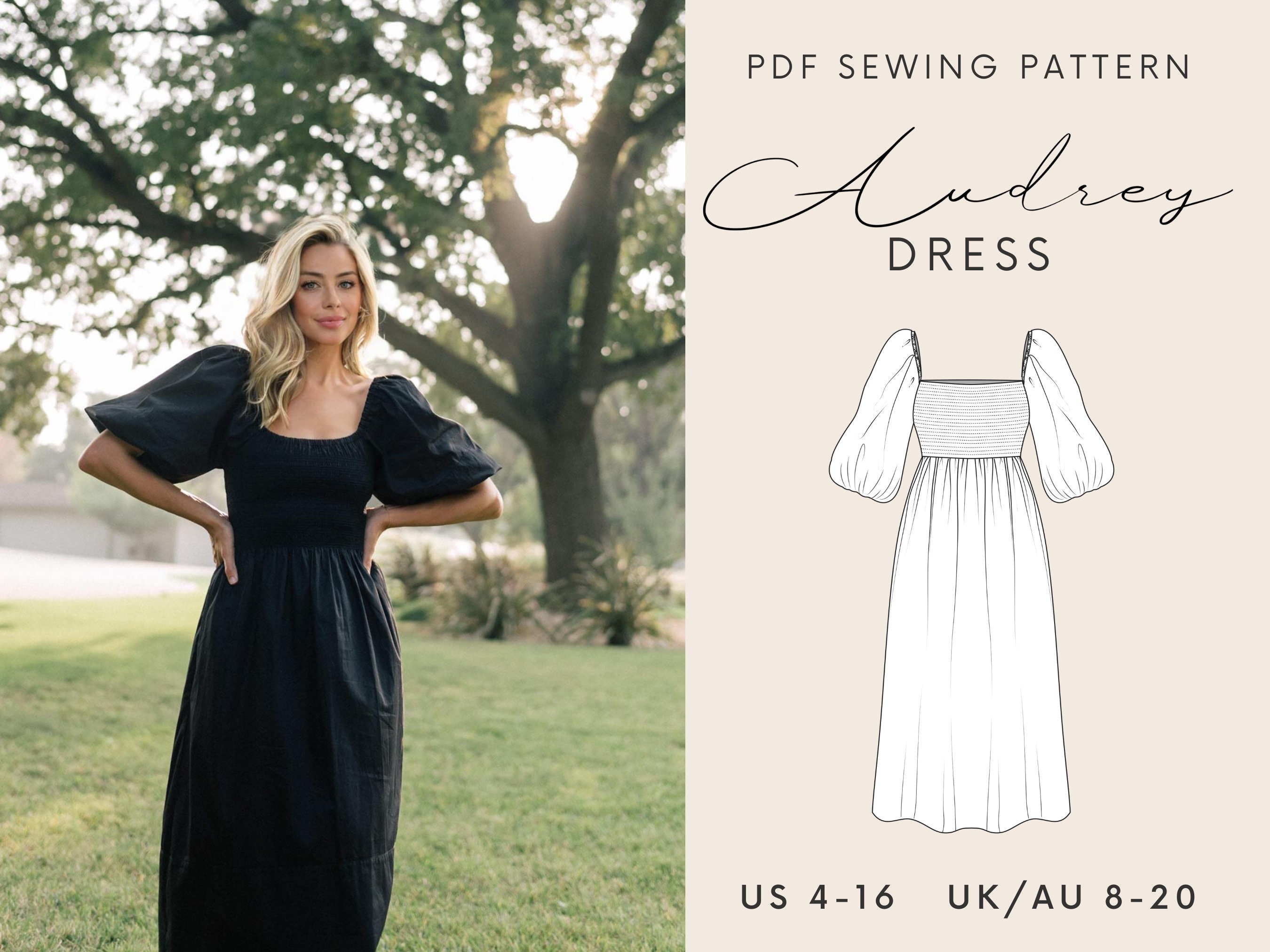 Shirred Dress Sewing Pattern Pdf Puff Sleeve Dress Pattern - Etsy UK