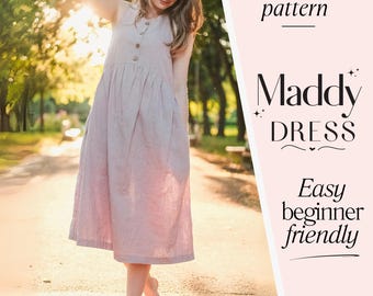 Women&#39;s Dress Sewing Pattern, Linen Dress PDF Pattern, Ruffle Babydoll Dress Style, Milkmaid Boho Dress with Pockets, Summer Dress Pattern