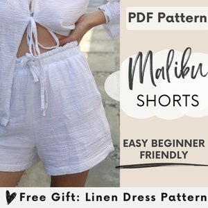 Shorts Sewing Pattern PDF, Easy Sewing Pattern for Women's Shorts, High waisted Elastic Shorts, Beginner Sewing Pattern, US 2-28, UK 6-34