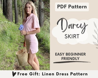 Fitted skirt sewing pattern pdf | A-line slit mini skirt | Women's Skirt Sewing Pattern | US 0-16 & UK 4-20 | US letter, A4, A0