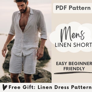 Men's Linen Shorts Sewing Pattern PDF, Men's Shorts Pattern, Easy Beginner Digital Pattern, Men's Summer Shorts