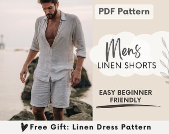 Herren Leinen Shorts Schnittmuster PDF, Herren Shorts Muster, Einfaches Anfänger Digital Pattern, Herren Sommer Shorts