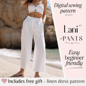 Pants Sewing Pattern PDF, Easy Sewing Pattern for Women's Linen Pants, High Waisted Wide-Leg Pants Trousers, Beginner Sewing Pattern