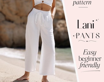 Pants Sewing Pattern PDF, Easy Sewing Pattern for Women&#39;s Linen Pants, High Waisted Wide-Leg Pants Trousers, Beginner Sewing Pattern