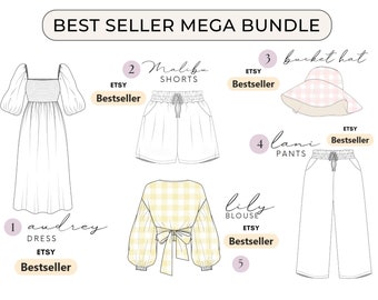 PDF Sewing Pattern Bundle  | Women's Bulk Sewing Patterns | Blouse Sewing Pattern, Dress, Hat, Shorts, Pants | Best Seller Sewing Patterns