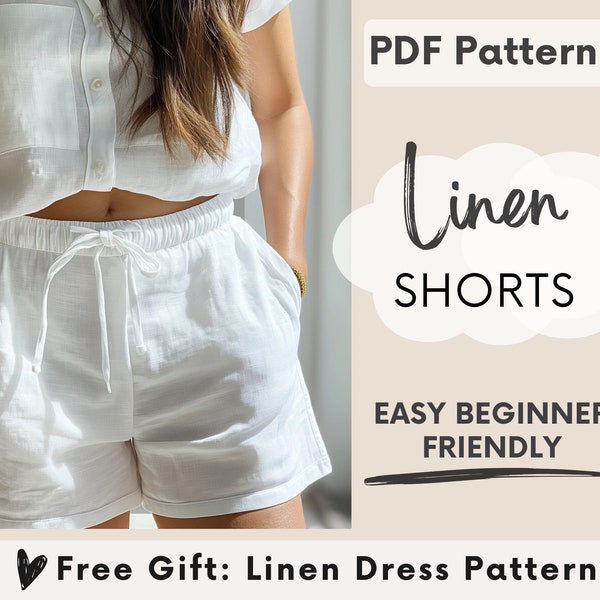 Womens linen shorts sewing pattern, Sewing patterns for women, Easy Shorts Pattern, Beginner Sewing Patterns, Linen shorts pattern