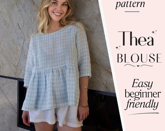 Damen Leinenbluse Schnittmuster | Leinen Tunika Top | Einfaches Anfänger Schnittmuster PDF | Boho Cottagecore Top | Sommer Rüschen Bluse Tunika