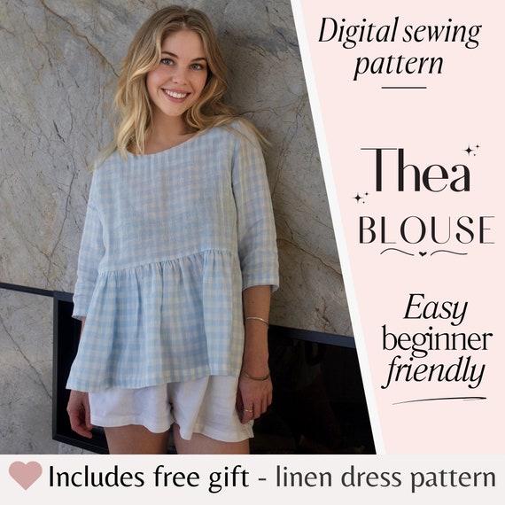 Women's Linen Blouse Sewing Pattern | Linen Tunic Top | Easy