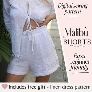 Shorts Sewing Pattern PDF, Easy Sewing Pattern for Women's Shorts, High waisted Elastic Shorts, Beginner Sewing Pattern, US 2-28, UK 6-34