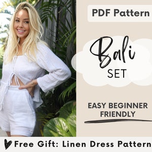 Women's Blouse and Shorts Sewing Pattern - Two Piece Set / Sewing Pattern Bundle / Easy Beginner Loungewear PDF Pattern / The Bali Set