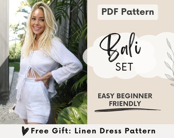 Women's Blouse and Shorts Sewing Pattern - Two Piece Set / Sewing Pattern Bundle / Easy Beginner Loungewear PDF Pattern / The Bali Set