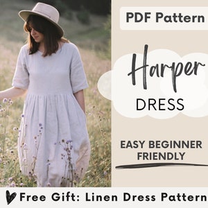 Women's Dress Sewing Pattern, Beginner Friendly Linen Dress PDF Pattern, Ruffle Babydoll Dress Style, Milkmaid Cottagecore with Pockets