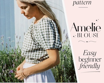 Patron PDF de couture à manches bouffantes pour haut de chemisier | Modèle numérique pour femme | Haut à épaules dénudées | Adapté aux débutants | Lolita de laitière bohème facile