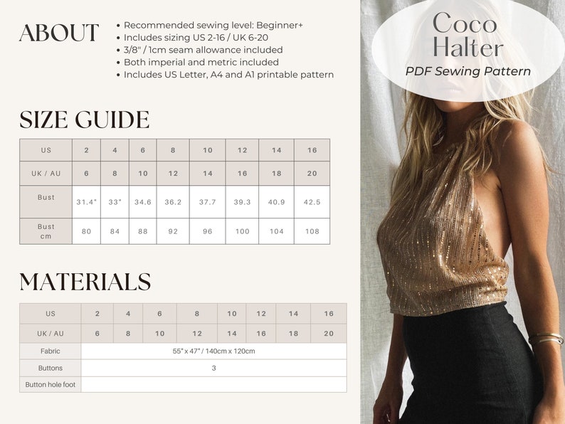 Patron de couture PDF pour haut dos nu pour femme Patron de couture facile pour débutant Haut d'été pour femme Haut à nouer États-Unis 2-16, Royaume-Uni 6-20 image 8