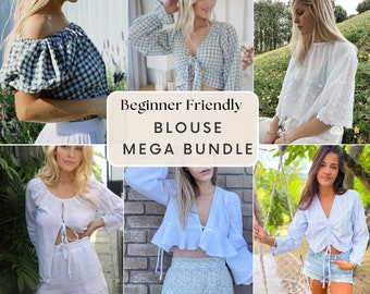 Blouse mega bundle 6 sewing patterns | Bulk women's Blouse pdf sewing patterns | 6 Beginner Friendly Tops | Easy to Sew