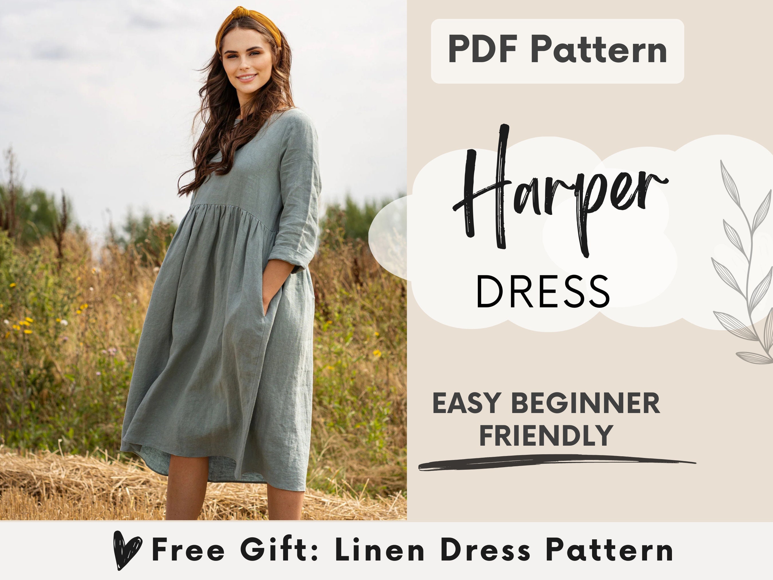 Flared Lingerie Style Dress Sewing Pattern for Women, Boho Style