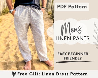 Men's Linen Pants Sewing Pattern PDF, Men's Pants Pattern, Easy Beginner Digital Pattern, Men's Summer Pants, Boys Linen Trouser Pattern