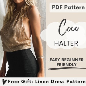 Halter Top Women's PDF Sewing Pattern | Easy Beginner Sewing Pattern | Women's summer top | Tie top | US 2-16, UK 6-20