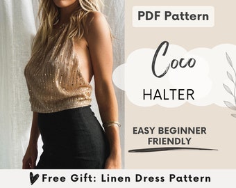 Halter Top Women's PDF Sewing Pattern | Easy Beginner Sewing Pattern | Women's summer top | Tie top | US 2-16, UK 6-20