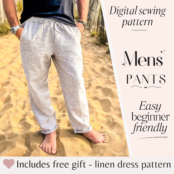 Men's Linen Pants Sewing Pattern PDF, Men's Pants Pattern, Easy Beginner Digital Pattern, Men's Summer Pants, Boys Linen Trouser Pattern