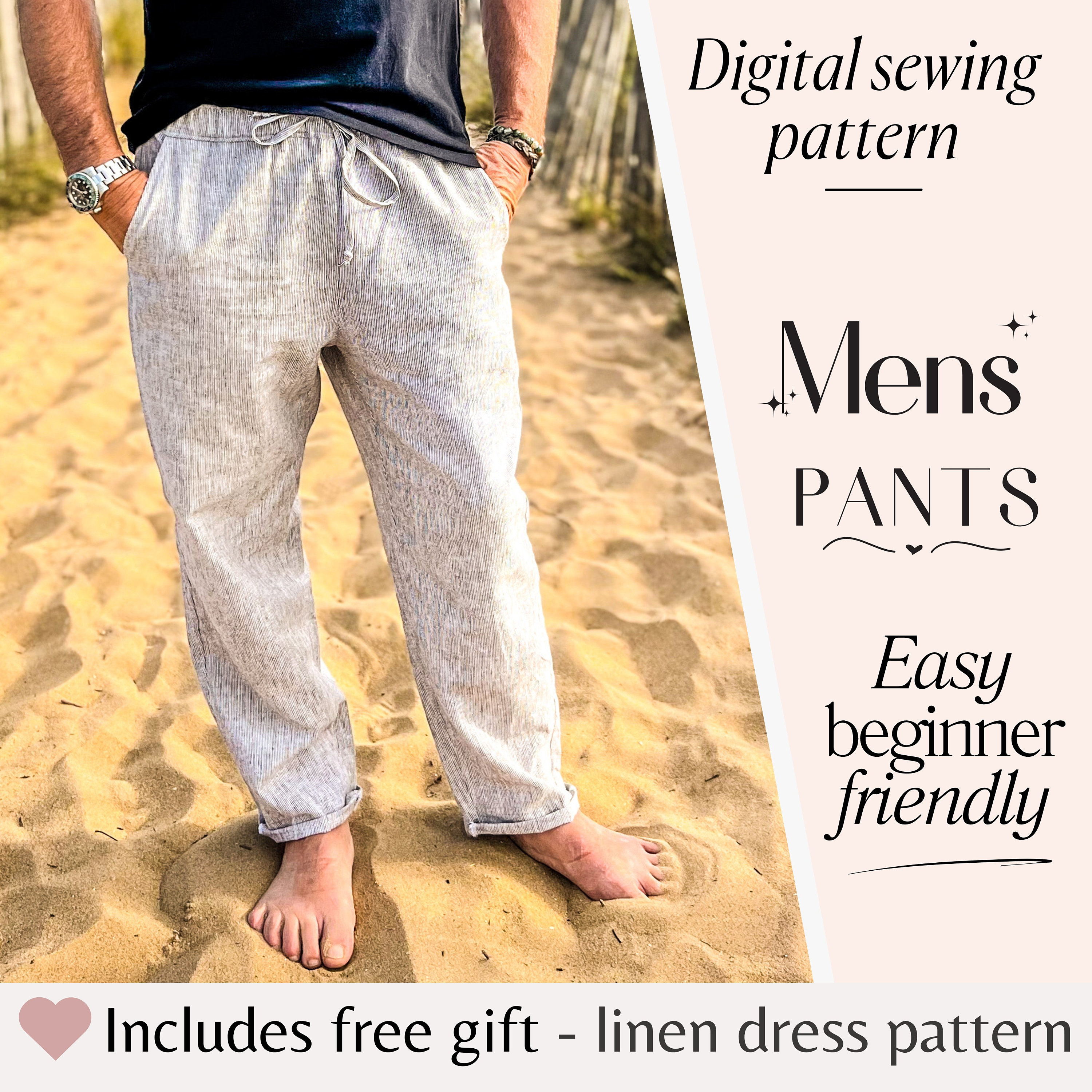 Men's Linen Pants Sewing Pattern PDF, Men's Pants Pattern