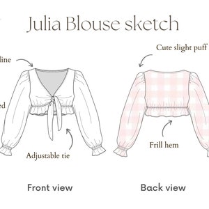 Blouse PDF Digital Sewing Pattern, Front Tie Top With Puff Sleeves ...
