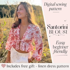Patrón de costura de blusa en PDF / Blusa con volantes y lazo para mujer / Descarga digital instantánea / Tallas 2-16 de EE. UU., 6-20 del Reino Unido / Carta de EE. UU., A4, A0