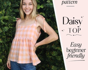 Damen Leinenbluse Schnittmuster | Spaghettiträger Top | Einfaches Anfänger Schnittmuster PDF | Cottage-Core Tank Top | Sommerliches Rüschen Singlet