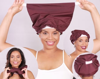 SHOWER Cap to Fight Frizz - Breathable Waterproof Nylon - Wide Soft Band instead of elastic - Advanced NO TUCK Design - Stays Put. No Slip.