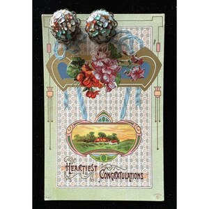 Vintage bunte Glaskonfetti Filigrane Messing Ohrclips & Postkarte