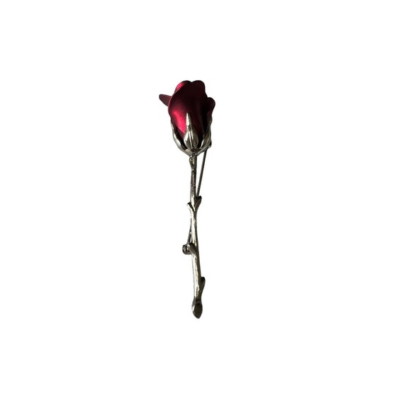 Vintage Silver Tone Single Long Stem ROSE Flower … - image 1