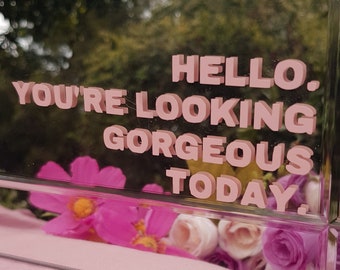 Mirror Affirmation Vinyl Decal, Hello. You're looking gorgeous today. Mirror decor ideas Mirror sticker