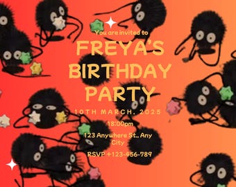Studio Ghibli soot sprite party invitation Digital Download Editable template