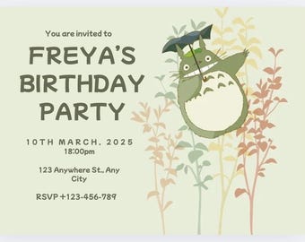 Studio Ghibli my neighbour Totoro party invitation Digital Download Editable template
