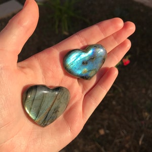 Mini labradorite hearts high flash