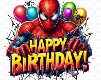 Spiderman Happy Birthday PNG: T-Shirt Sublimation Design (Digital Download)