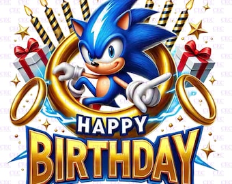 Sonic Birthday PNG: Cake & Rings Clipart (Digital Download)