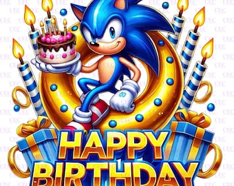 Sonic Birthday Cake PNG: T-Shirt Sublimation Design (Digital Download)