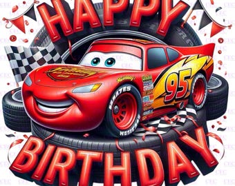 Lightning McQueen Birthday PNG: Cars Sublimation Design (Digital Download)