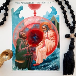 Saint Seraphim of Sarov and Motovilov Icon Print - The Acquisition of the Holy Spirit Icon Print - Modern Orthodox Christian Icons