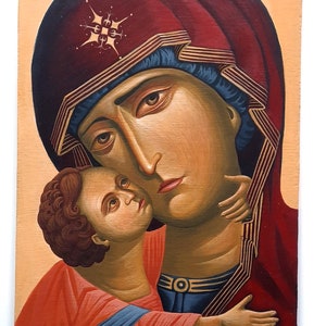 The Virgin of Vladimir Hand-Painted Icon - Traditional Orthodox Christian Iconography